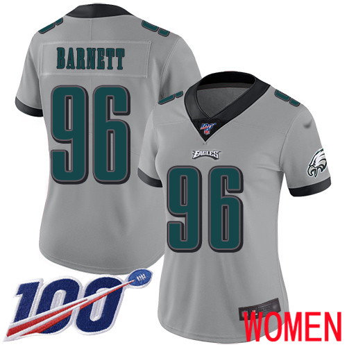 Women Philadelphia Eagles #96 Derek Barnett Limited Silver Inverted Legend NFL Jersey 100th Season Football->women nfl jersey->Women Jersey